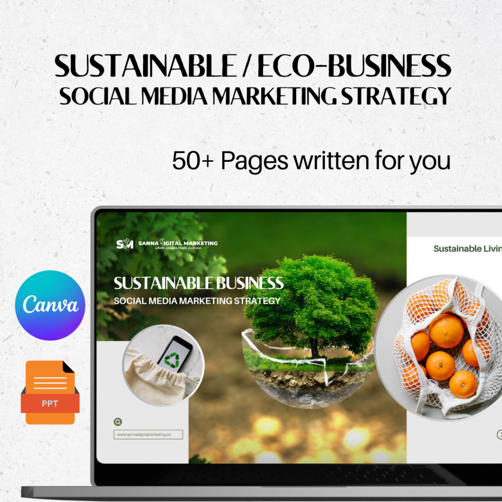 SUSTAINABLE Business Social media strategy template - 50+ pages written for you